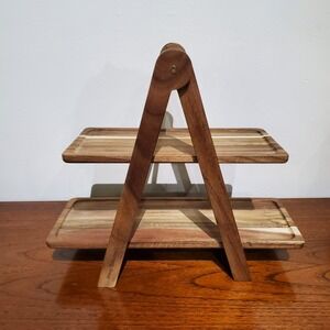 Macy Blackwell Short Stories Wood‎ Tiered App Tray  Food Centerpiece Holiday